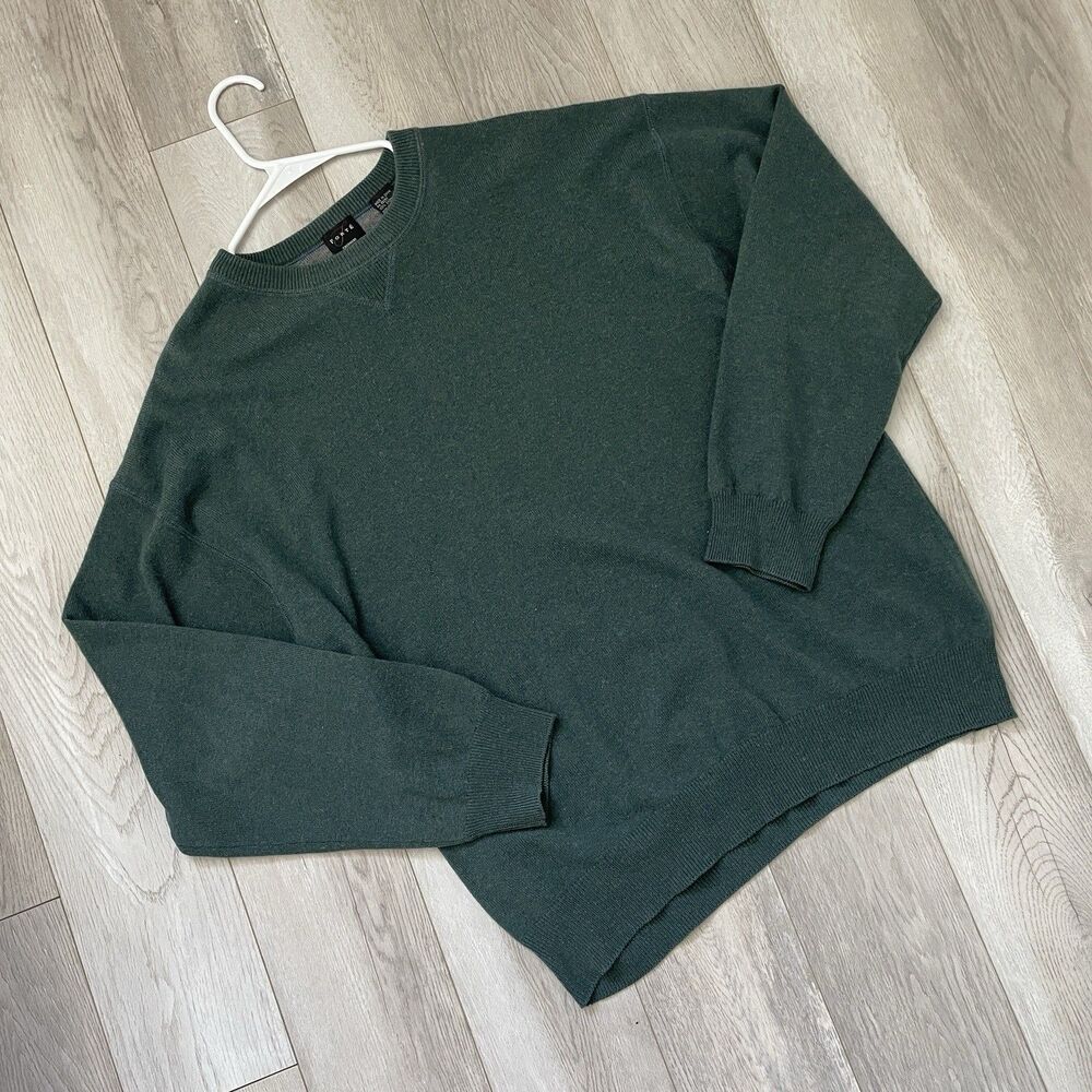 Forte Cashmere Sweater crewneck knit mens Green large classic minimalist preppy